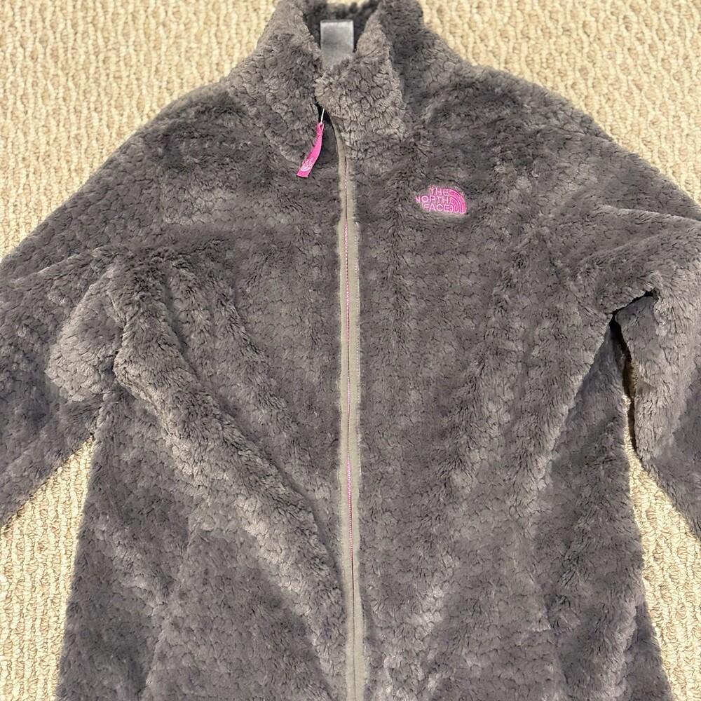 The North Face Girls Gray/Pink Fleece Full Zip Lined Jacket XL (18)